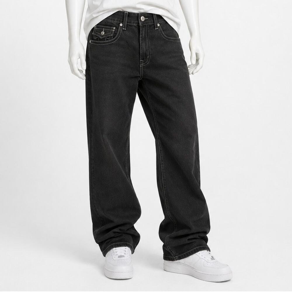 True Religion Ricky Relaxed Straight Black Jeans Mens 36x31 Y2K baggy skater